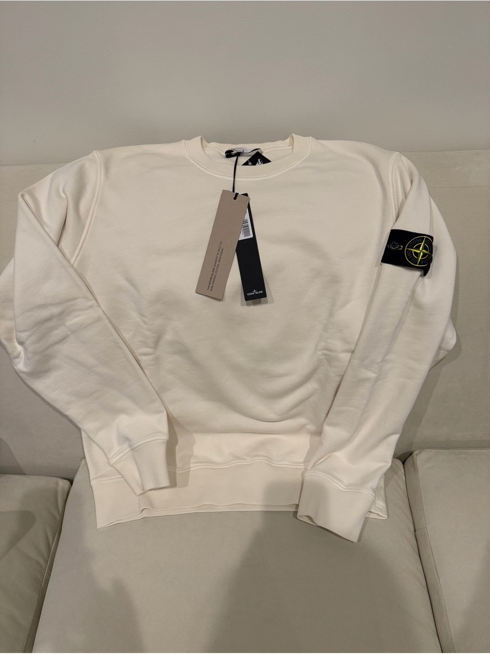 Stone Island Cream Crewneck Sweatshirt with Compass Patch